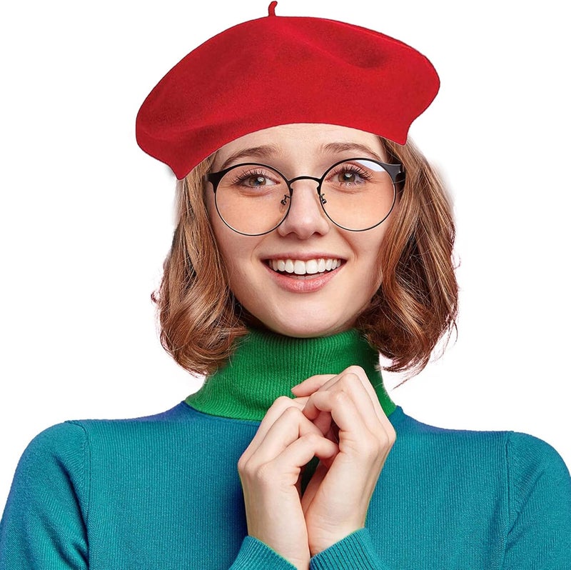 UTOWO Women French Beret Men Classic Stretchable Solid Beanie with Fake Mustache for Halloween-Mime Cosplay Accessory - Image 2